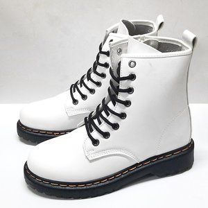 New White Lace Up Combat Boots